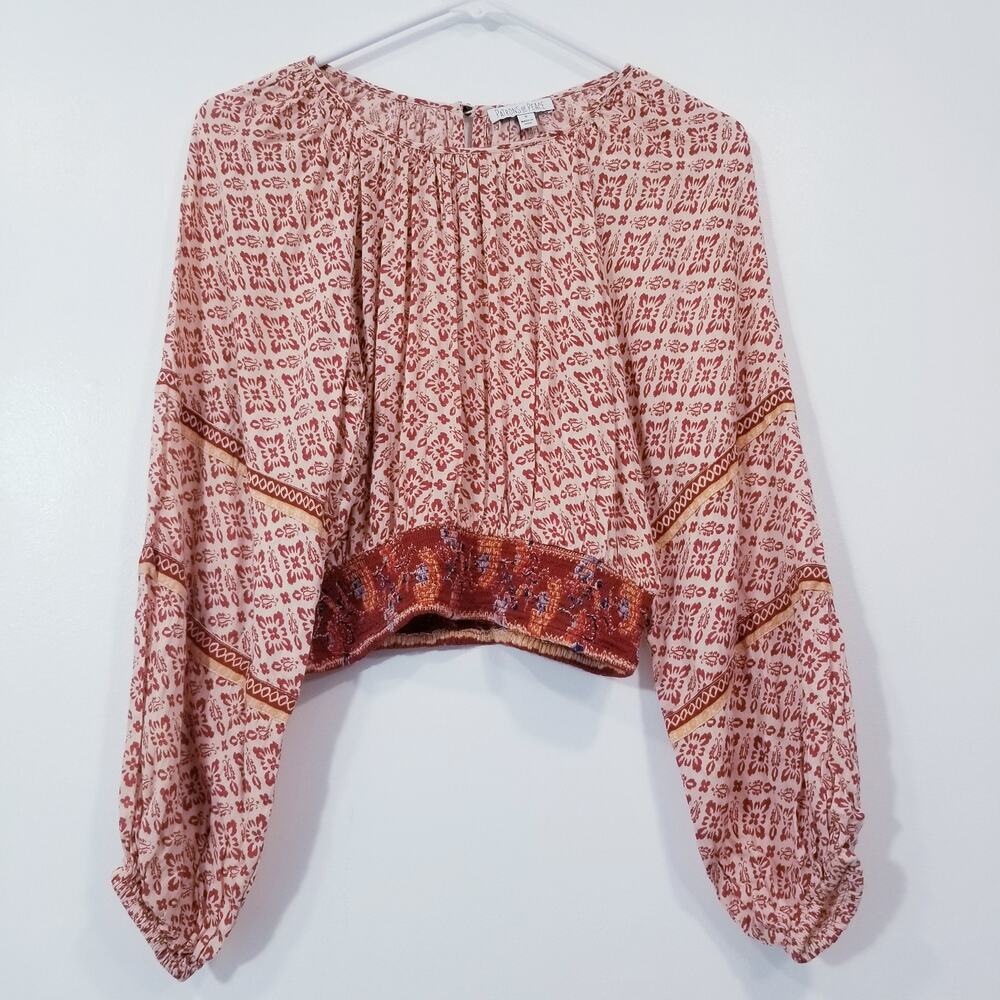 Patrons of Peace Printed Embroidered Crop Top Long Sleeves